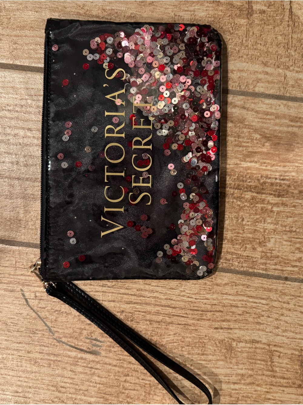 Victoria's Secret Black Wristlet with Red and Pink Sequins